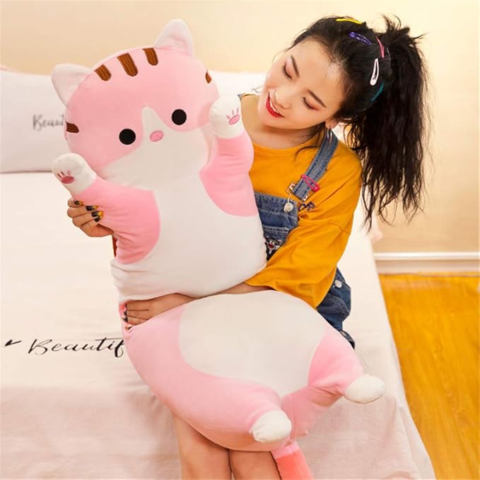 shangman Lovely Plush Cat Doll Cute Cartoon Soft Stuffed Kitten, Long Throw Sleeping Pillow (Pink,90cm/35.4in)