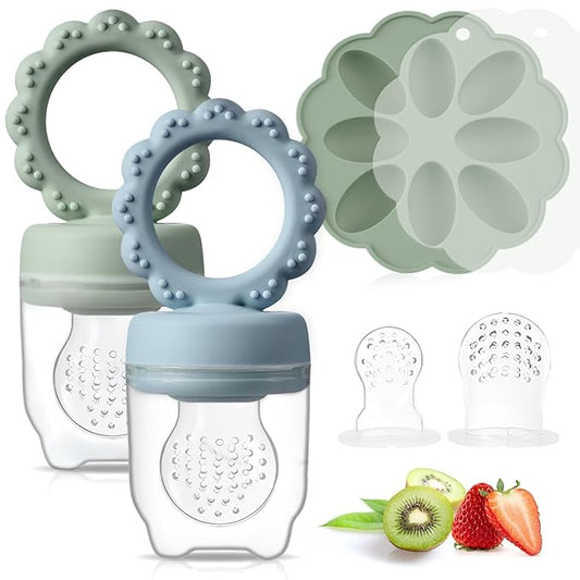 Baby Fruit Feeder with Mini Freezer Tray, 2 Pack Silicone Baby Food Feeder for Batch Prep 2 Extra