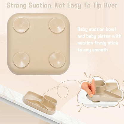 Silicone Baby Feeding Set, Baby Led Weaning Supplies, Silicone Suction Plate, Bowl, Spoons, Fork, Waterproof Bib, Cup and Food Tableware, Eating Utensils Baby Feeding Essentials for 3+ Months