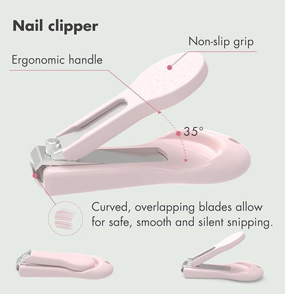 Baby Nail Kit, 4-in-1 Baby Nail Care Set with Cute Case, Baby Nail Clippers, Scissors, Nail File & Tweezers, Baby Manicure Kit and Pedicure kit for Newborn, Infant, Toddler, Kids-Owl Pink