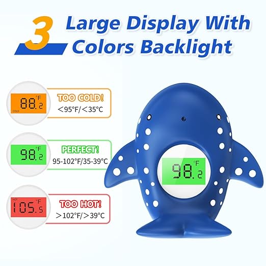 Baby Bath Thermometer, Instant Read Water Thermometer Safety with 3 Color Backlit and Temperature Warning