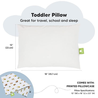 Toddler Pillow with Pillowcase - 13x18 My Little Dreamy Pillow, Organic Cotton Toddler Pillows for Sleeping, Kids Pillow, Travel Pillows,Mini Pillow,Nursery Pillow,Toddler Bed Pillow (Construction)