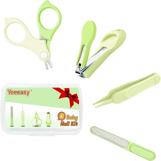 Baby Nail Clippers Kit Baby Grooming Set with Nail Clippers, Scissors, Nail File & Tweezers Baby Care Kit Fingernail Cutter for Baby,Newborn,Infant,Toddler,Kid(Green)