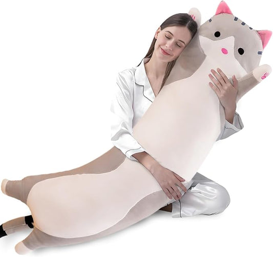 shangman Lovely Plush Cat Doll Cute Cartoon Soft Stuffed Kitten (Grey,150cm/59in)
