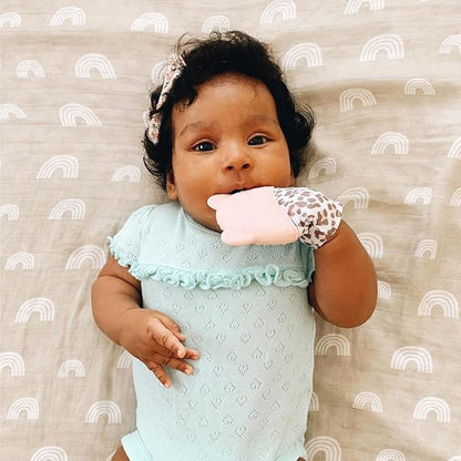 Itzy Ritzy Silicone Teething Mitt - Soothing Infant Teething Mitten w/Adjustable Strap, Crinkle Sound 3 Mos