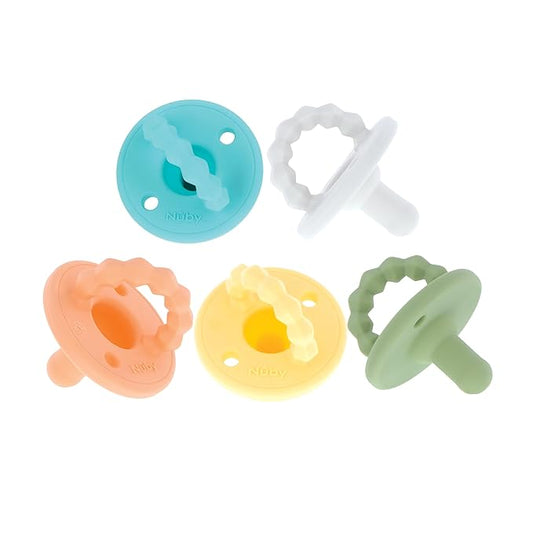 Nuby Silicone Softees Pacifier and Teethers - (5-Pack) Silicone Baby Pacifiers and Teethers 0+ Months