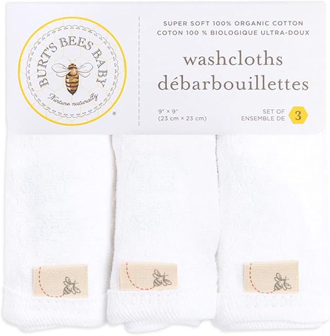 Burt's Bees Baby Infant Washcloths, 100% Organic Cotton 3 Pack