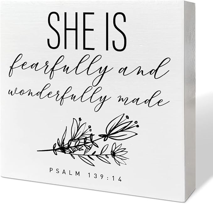 Nursery Desk Wooden Box Sign Decor for Girl, Fearfully and Wonderfully Made
