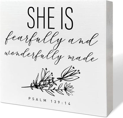 Nursery Desk Wooden Box Sign Decor for Girl, Fearfully and Wonderfully Made