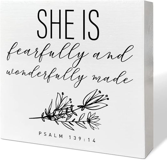 Nursery Desk Wooden Box Sign Decor for Girl, Fearfully and Wonderfully Made