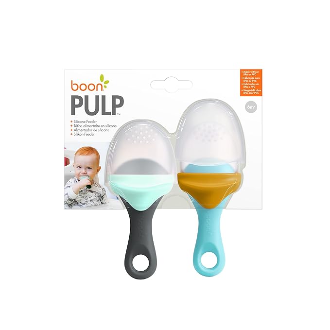 Boon Pulp Silicone Baby Fruit Feeder - Soft Silicone Baby Feeding Set 2 Count