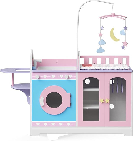 Teamson Kids - Olivia's Classic 6 in 1 Baby Doll Changing Station with Storage, Pretend Play Dolls Furniture