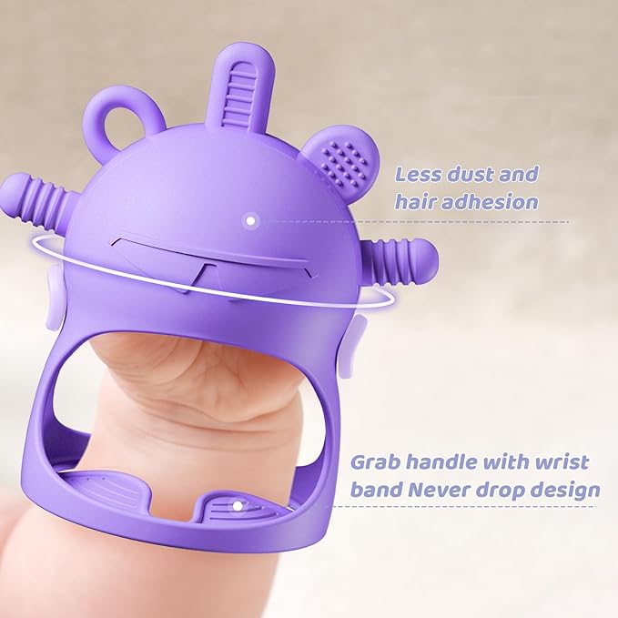 NCVI Baby Silicone Teether Hand Grip for 0-6 Months, Never Drop Baby Sucking Teething Relief Hand Held