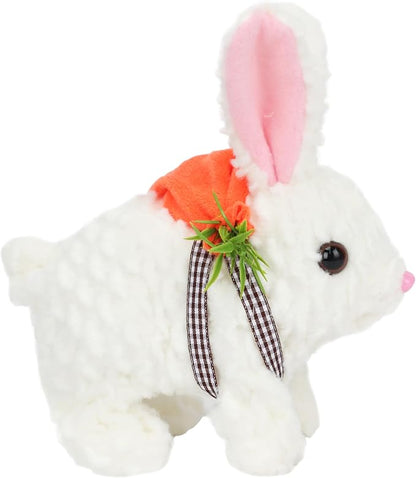 Hopearl Hopping Rabbit with LED Ears Carrot Backpack Interactive Plush Bunny Toy with Sounds Animated Walking Wiggle Light up Ears Twitch Nose Gift for Toddlers, White 7''