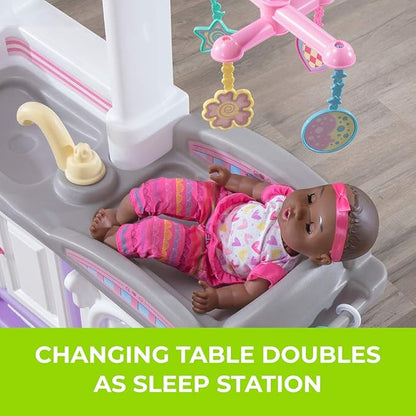 Step2 Love & Care Deluxe Baby Doll Nursery Playset for Kids, Compact Changing Station & Crib, Made of Durable Plastic, Includes Toy Accessories, For Toddlers 2-6 Years Old, Lavender