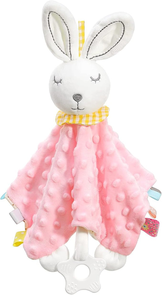 Zooawa Loveys for Babies, Security Blanket Soft Stuffed Animal Bunny Lovey Unisex Lovie Baby Stuff Snuggle Blanket with Tags Teether Bells