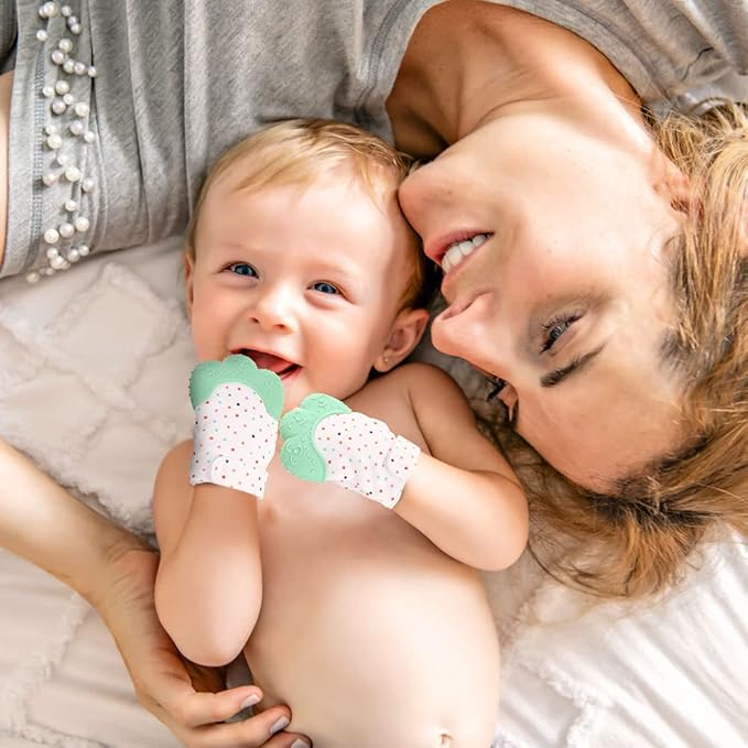 2Pack Silicone Teething Mitt, Soothing Infant Teething Mitten Pain Relief 0-12 Months