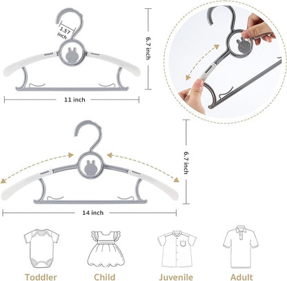 Baby Hangers for Closet Adjustable Kids Hangers 40 Pack 11"-14" Baby Hangers in Mixed Colors for Kids' Closet, Children Non-Slip and Extendable Clothes Hangers for Nursery Infant Toddle