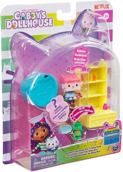 Gabby's Dollhouse, Celebration Series Baby Box Cat Bobble Figure with Dollhouse Furniture and Accessories 3 and