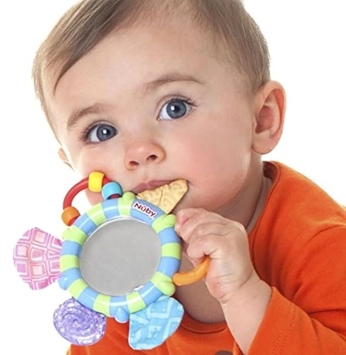 Nuby Look-at-Me Mirror Teether Toy (Blue Green)