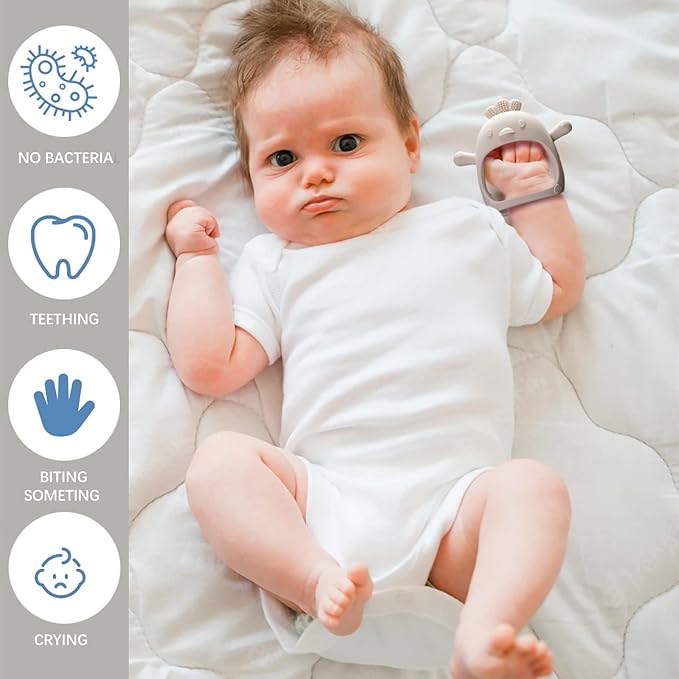Silicone Baby Teether Toy’╝īDust-Proof Infants Chew Toys & Soothing Pacifier 2-in-1’╝īAnti-Dropping Silicone Pacifier(2 Packs)