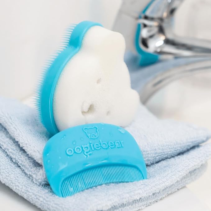 oogiebear Cradle Cap Brush Kit for Babies – Gentle and Safe Scalp Massage Care with Sponge, Brush, and Comb for Newborns and Babies