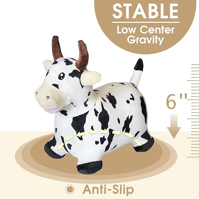 HotMax Bouncy Cow Hopping Toy, Inflatable Plush Bouncing Horse for Toddlers 18 Months 2 3 4 Year