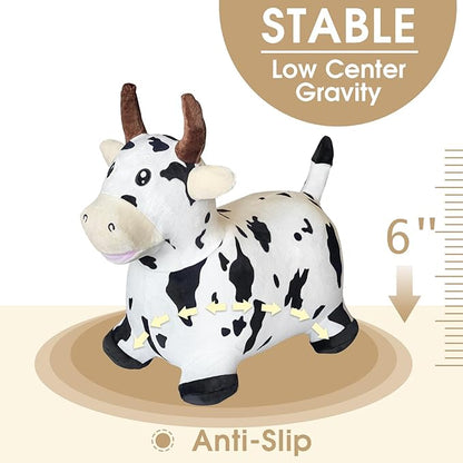 HotMax Bouncy Cow Hopping Toy, Inflatable Plush Bouncing Horse for Toddlers 18 Months 2 3 4 Year