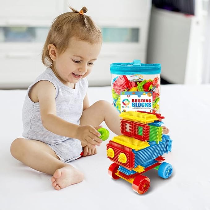 teytoy My First Baby Building Toys, 150pcs Bristle Shape 3D Building Blocks Toy Set 4-8 Years