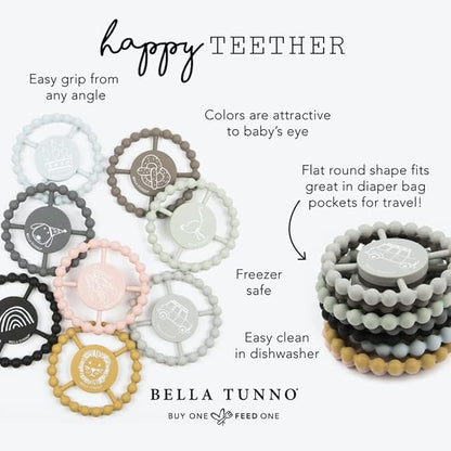 Bella Tunno Happy Teether 2pk ??Soft & Easy Grip Baby Teether Toy, Silicone Teether Ring to Help Soothe Gums