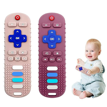 2-Pack Baby Teething Toys-TV Remote Control Shape Silicone Infants Teething 0-18 Months,BPA-Free