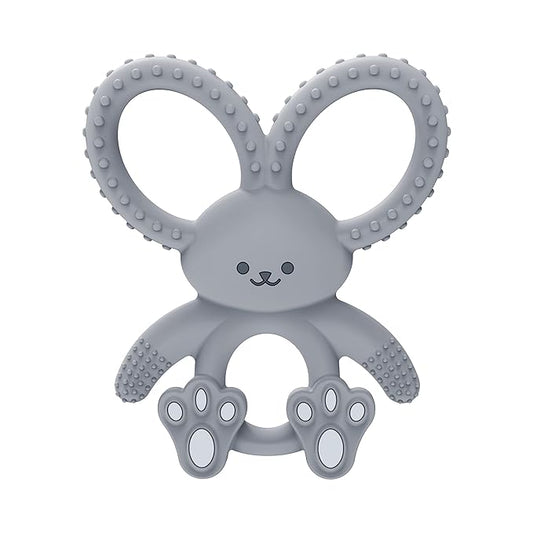 Dr. Brown's Flexees Gray Bunny, Soft 100% Silicone Baby Teether 3m+