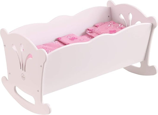 KidKraft Wooden White Lil' Doll Rocking Cradle with Pink Butterfly 18-Inch Baby 3+