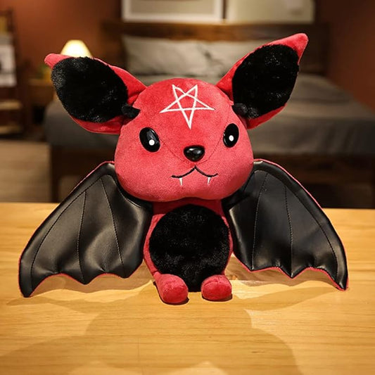 NatureMan Bat Plush Stuffed Animal Toys,Halloween Black Bat Decor Soft Hugging Plush Doll Toy Gifts (red,11.8inch)