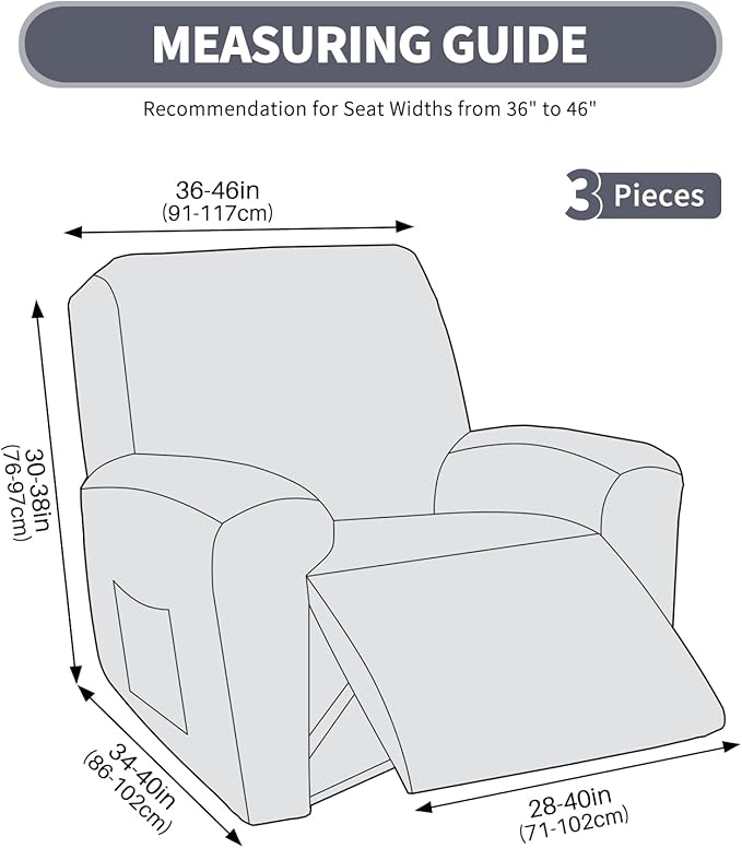JIVINER Oversized Recliner Chair Covers, 3 Piece Slipcovers for Large Recliner Chair Soft Jacquard Reclining Chair Protector Slipcovers for Dogs,Cats (X-Large, Khaki)