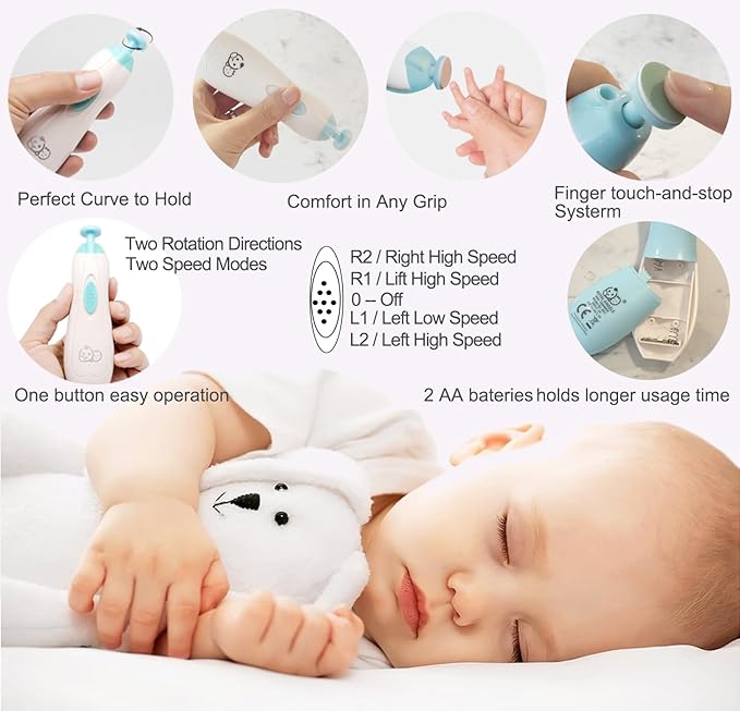 Baby Nail Trimmer 6 in 1, Royal Angels Baby Electric Nail File, Baby Grooming Kit Manicure Set for Toddler and Adults, Newborn Toddler Toes & Fingernails Nail Care Kit (Babyblue)