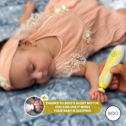 BİDO Baby Nail Trimmer File Electric-Safe Baby Nail Clippers,Manicure Kit for Newborn Toddler and Kids,6 Grinding Heads and LED Light, Pink or Blue (Yellow)
