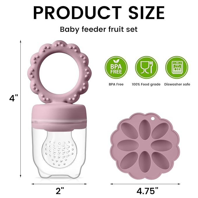 Baby Fruit Feeder with Mini Freezer Tray, 2 Pack Silicone Baby Food Feeder for Batch Prep 2 Extra