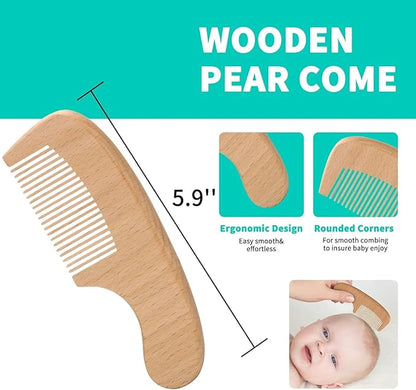 Goat Baby Hair Brush Set, Wooden Comb Massage Scalp Comb