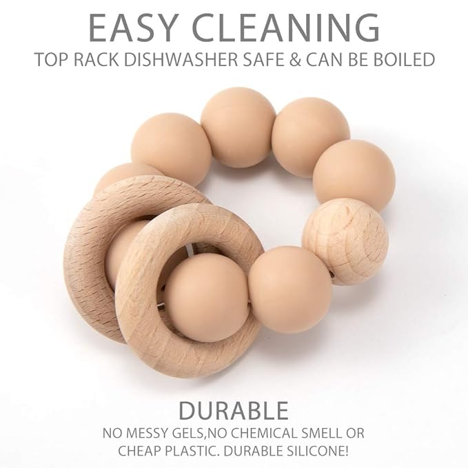 Silicone Baby Teether, Food Grade Silicone & Beech Baby Teething Toy