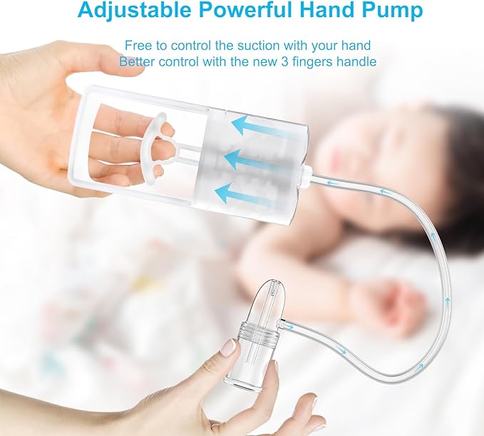 Baby Nasal Aspirator with Powerful Hand Pump & Non-invasive Nose Tip, Quiet & Comfortable Nose Suction for Baby (3 Fingers