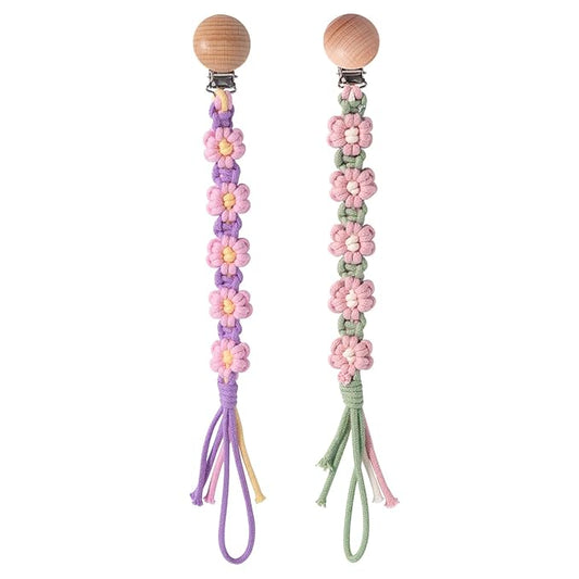 Pacifier Clip for Boys Girls Floral Daisy Macrame Paci Clip