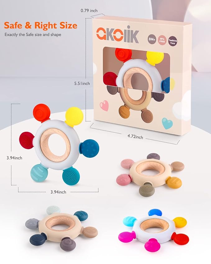 akolik Teething Toys for Babies, Baby Teethers Toy Teething Ring Silicone 3+ Months