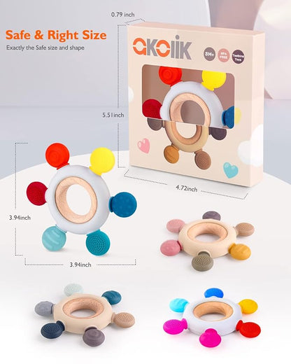 akolik Teething Toys for Babies, Baby Teethers Toy Teething Ring Silicone 3+ Months