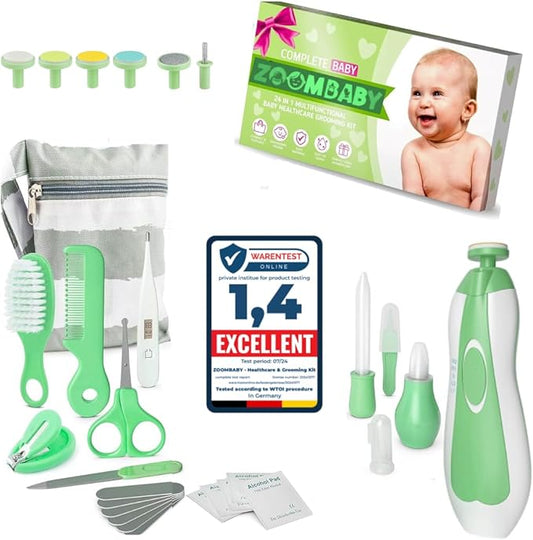 24 in 1 Baby Health Care and Grooming Kit - Newborn Essentials, Baby Must Haves for Boys & Girls, New Baby Gift Includes Electric Nail Trimmer Baby Nasal Aspirator (Green)