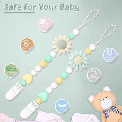 Silicone Pacifier Clip, 3 Pack Pacifier Holder for Boys and Girls