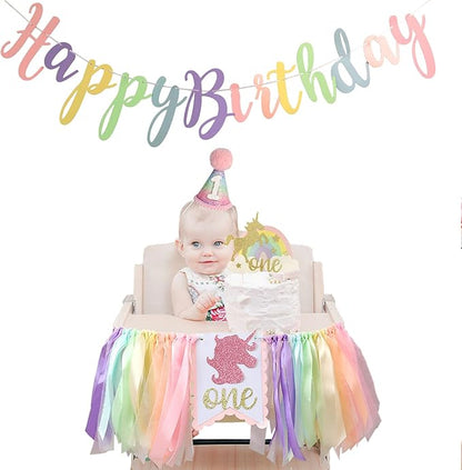 Rainbow 1st High Chair Banner Happy Birthday Banner 1st Birthday