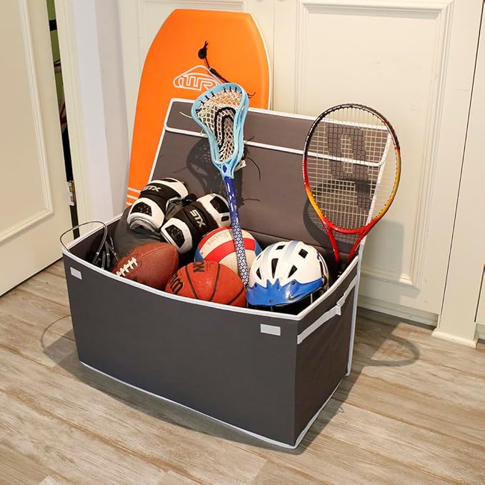Great Useful Stuff G.U.S. Large Collapsible Toy Box | Toy Organizers, Storage bin, basket with Lid | Sturdy 600D Polyester Toy Chest | Durable, Storage Box for Kids’ Playroom | 30"x16"x16" (Gray)