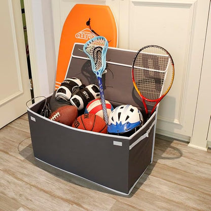Great Useful Stuff G.U.S. Large Collapsible Toy Box | Toy Organizers, Storage bin, basket with Lid | Sturdy 600D Polyester Toy Chest | Durable, Storage Box for Kids’ Playroom | 30"x16"x16" (Gray)