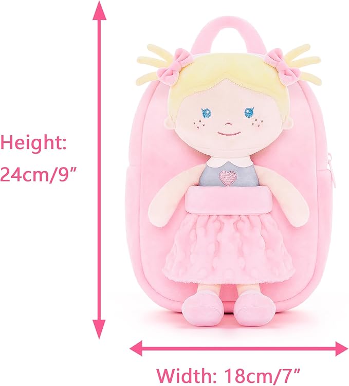 Onetoo Toddler Backpack Kids Backpacks with Soft Light Baby Dolls 9.5"